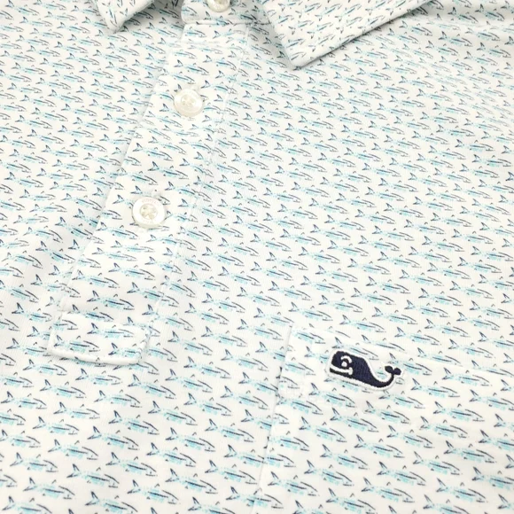 Vineyard Vines Edgartown Polo Shirt Mens XL Fish Print Pima Stretch Performance - Picture 5 of 9